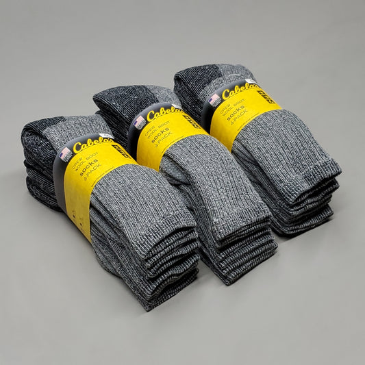 CABELA'S (12 PAIR) Crew Wool Boot Socks Sz M Height 11" Grey (New)