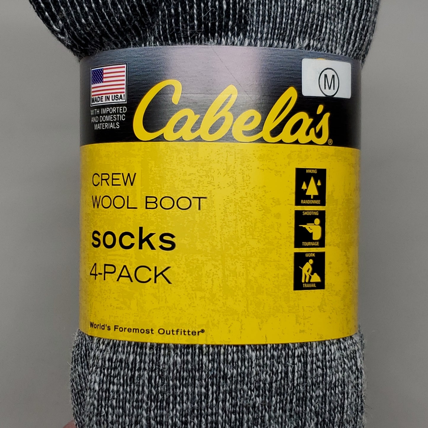 CABELA'S (12 PAIR) Crew Wool Boot Socks Sz M Height 11" Grey (New)