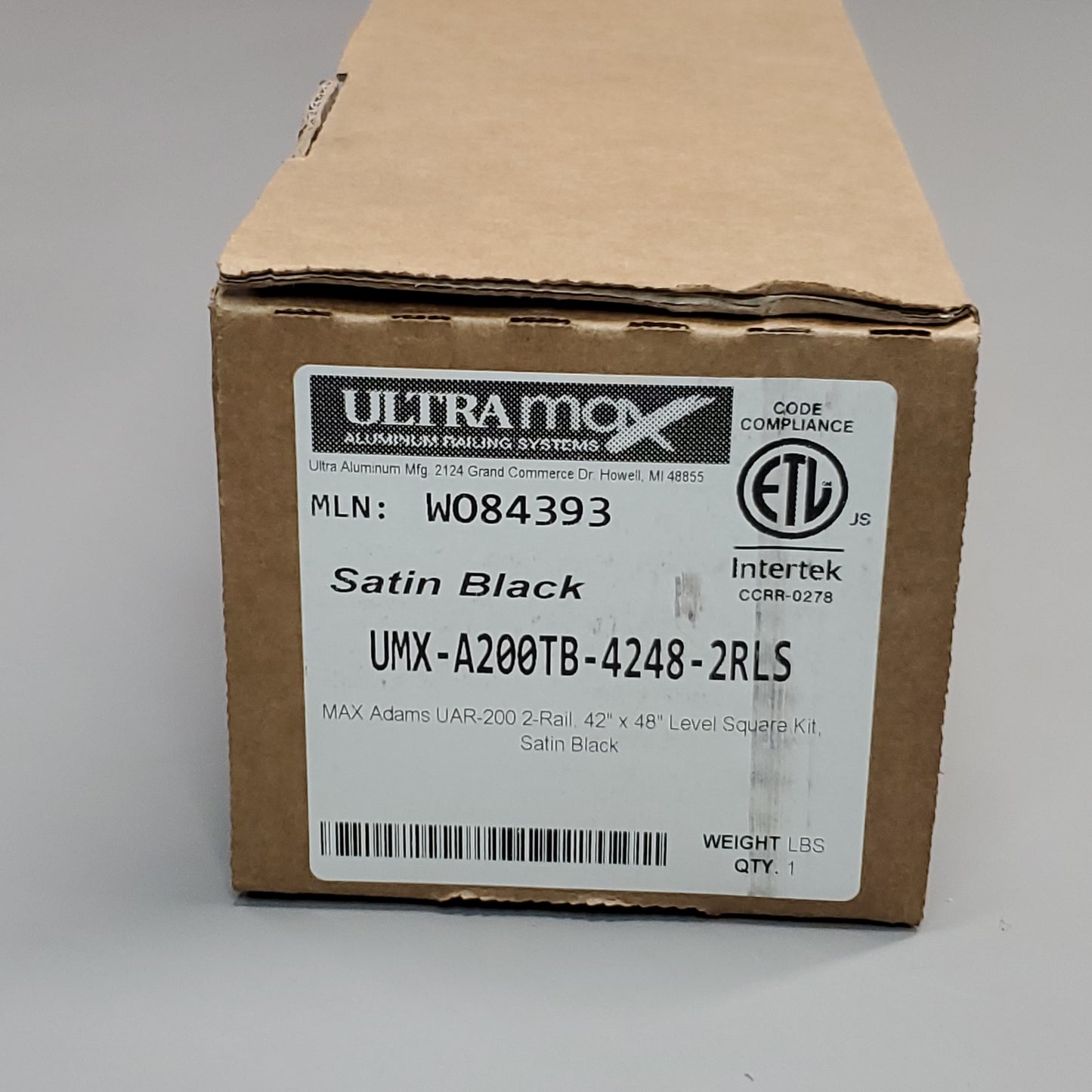 ULTRA MAX Aluminum Railing System MAX Adams 2-Rail 42"X48" Satin Black (New)