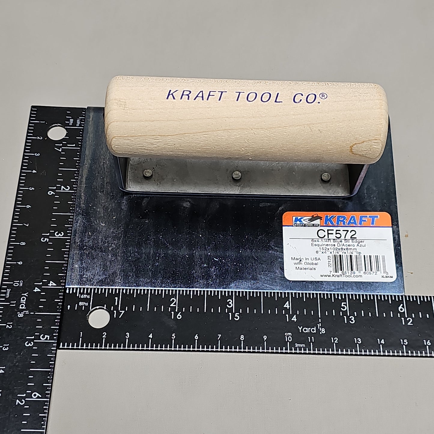 KRAFT TOOL CO Blue Steel Edger with Wood Handle 6" x 4" 1/4"R CF572 (New)
