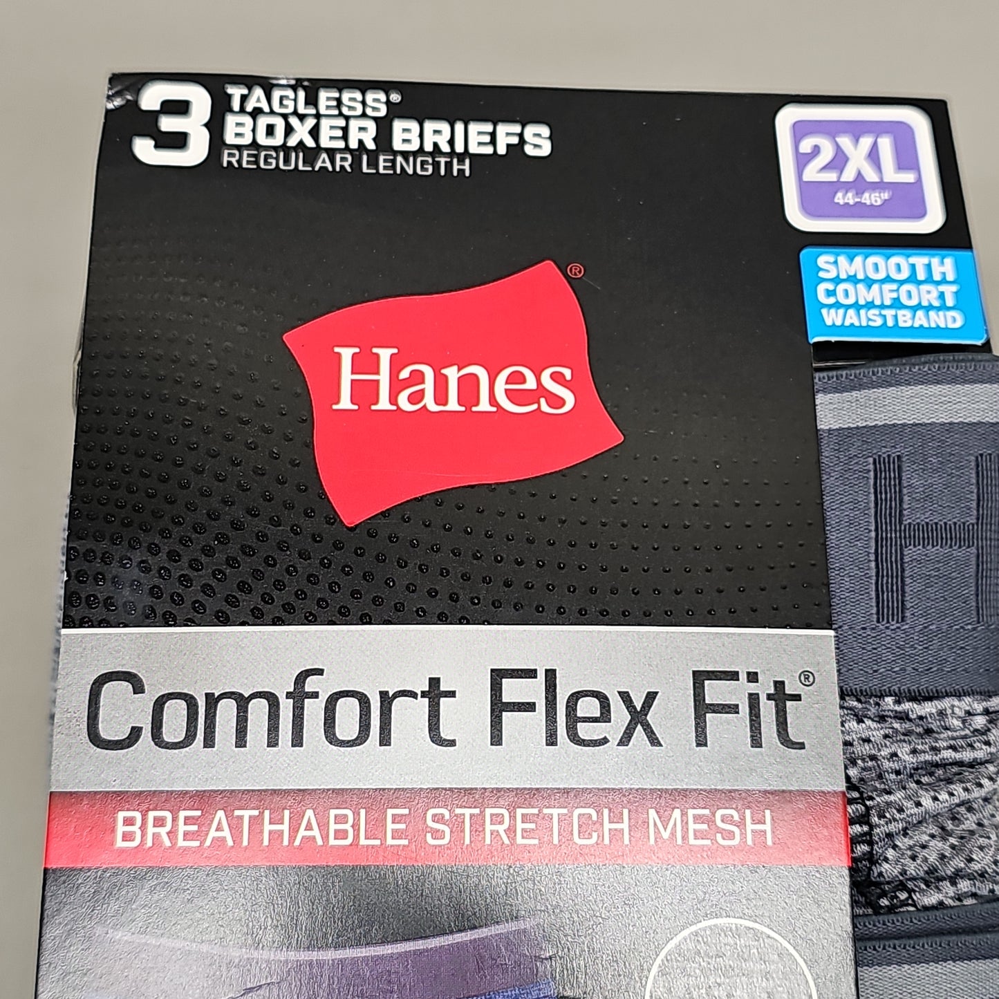 HANES Tagless Boxer Briefs Men's Size 2XL 44-46" 3-Pk Comfort Flex Fit Stretch Mesh CFFMA3 (New)