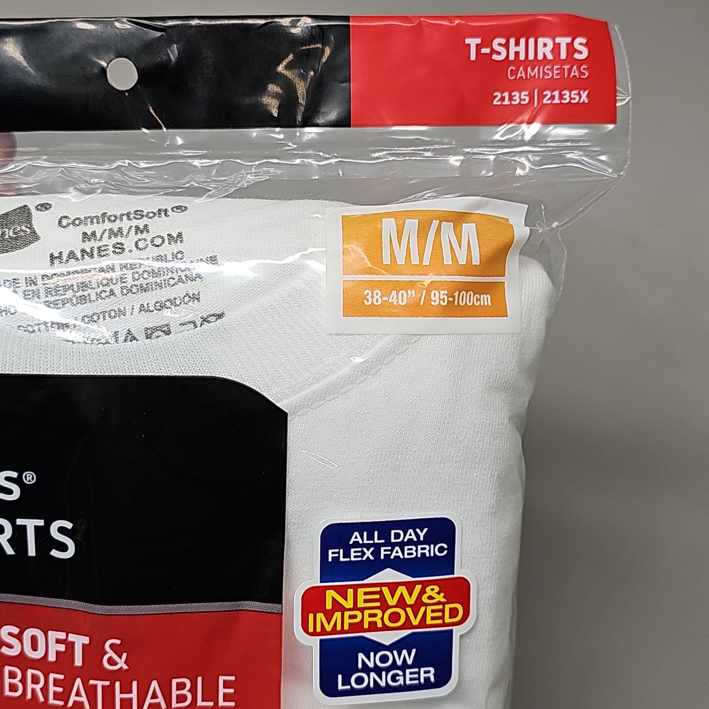HANES Tagless T-Shirts Pack of 3 Men's Size M 38-40" White #2135 (New)