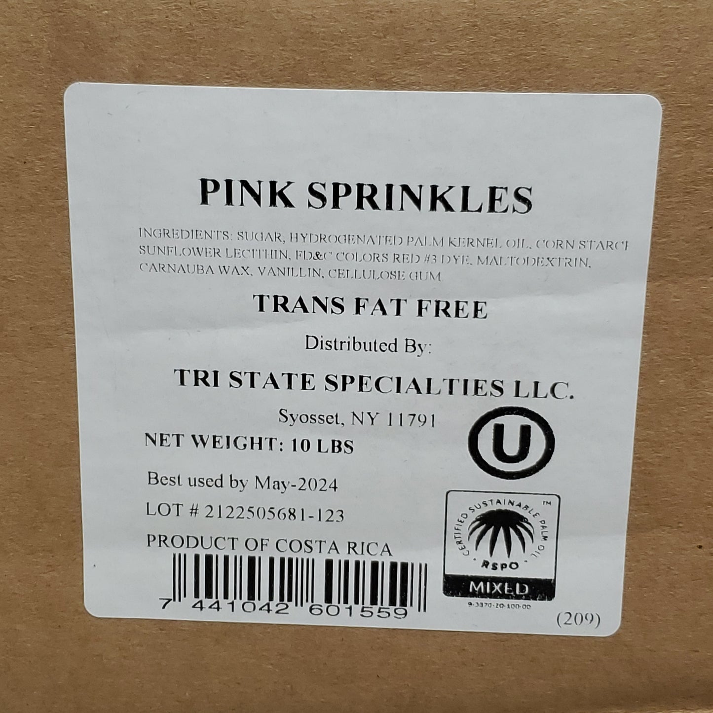 TRI STATE SPECIALTIES LLC Pink Sprinkles 10 LBS (05/24) Trans Fat Free