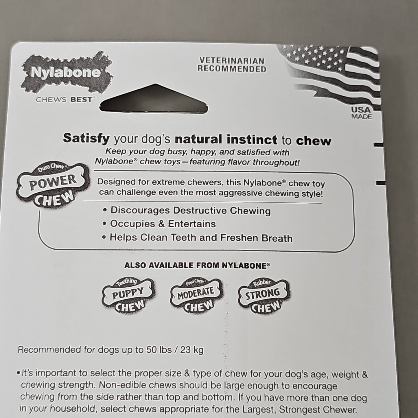 z@ NYLABONE Power Chew Peanut Butter Flavored Dog Chew Toy NPB104P (New)