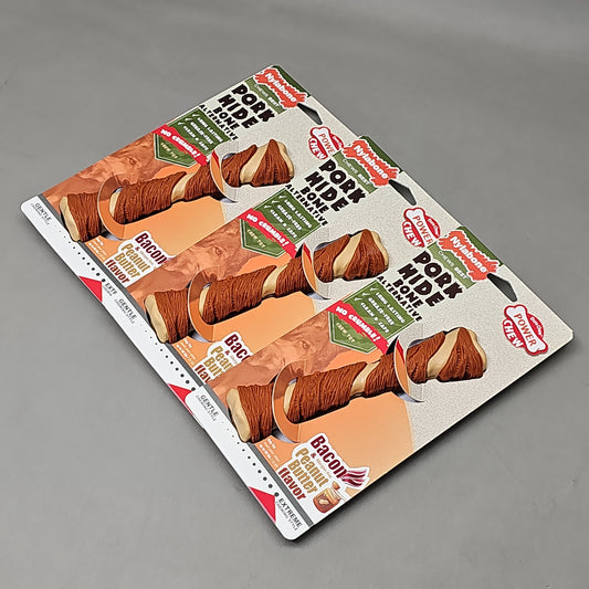 NYLABONE Power Chew Pork Hide Bone Alternative Dog Chew Toys 3 Pack! Bacon & Peanut Butter NPT103P (New)