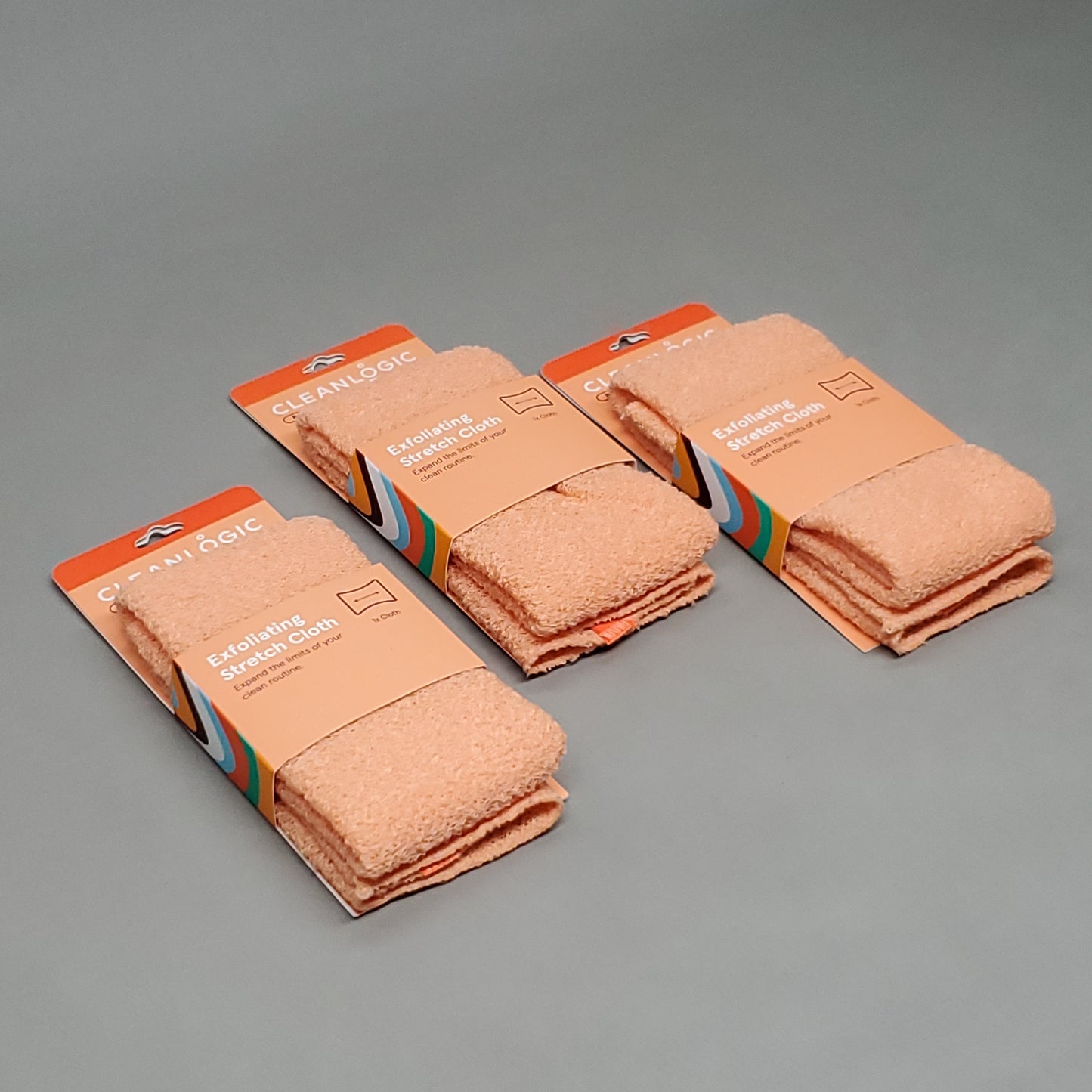 CLEANLOGIC 3 Pack of Exfoliating Stretch Cloth 8.66" X 17.72" Orange (New)