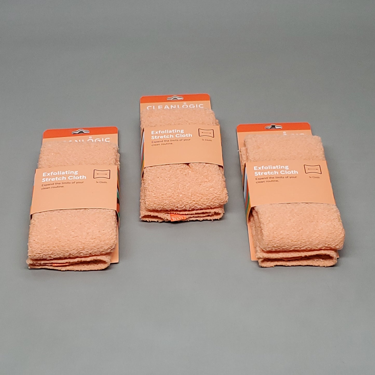 CLEANLOGIC 3 Pack of Exfoliating Stretch Cloth 8.66" X 17.72" Orange (New)