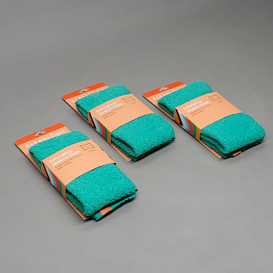 CLEANLOGIC 3 Pack of Exfoliating Stretch Cloth 8.66" X 17.72" Green (New)