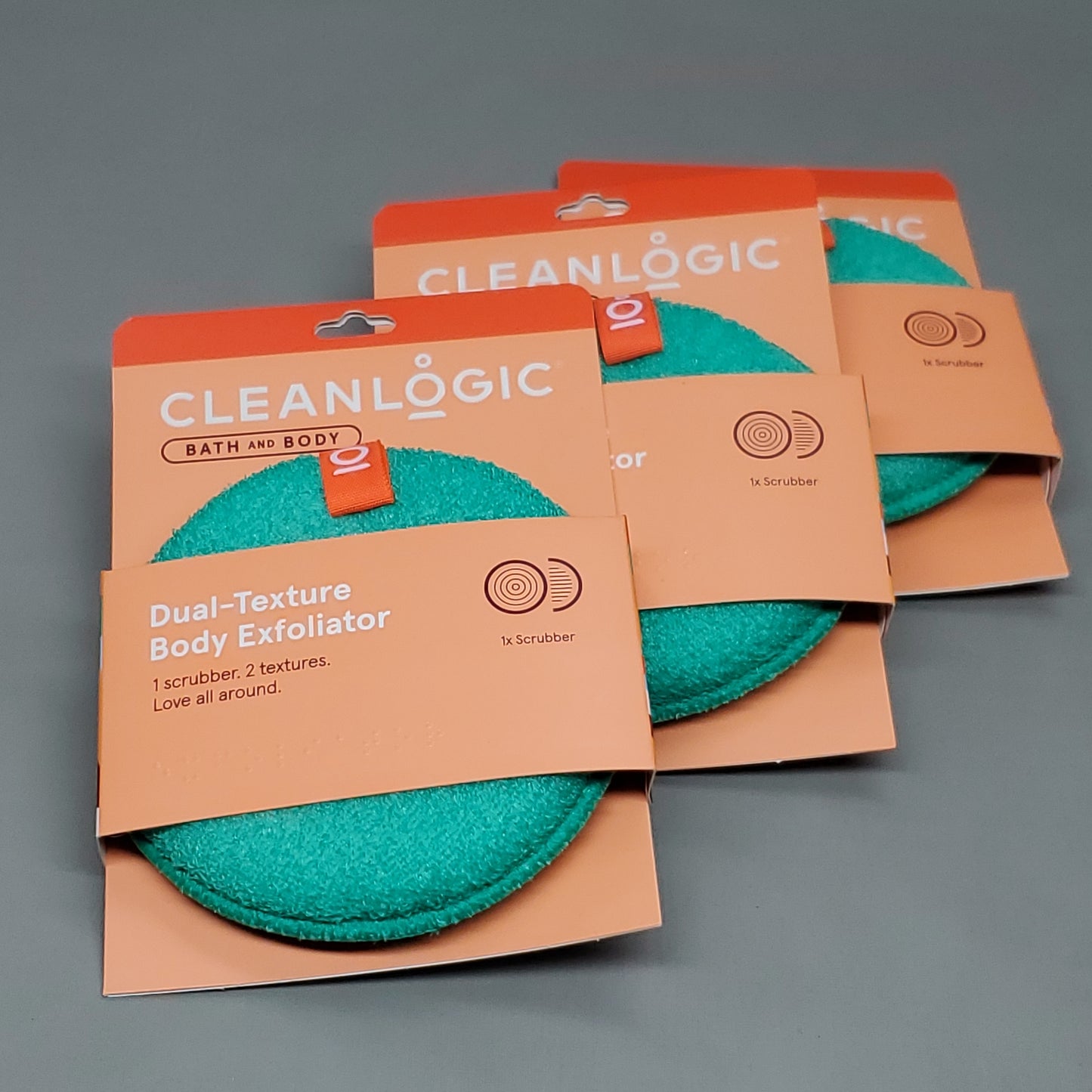 CLEANLOGIC 3 Pack of Dual-Texture Body Exfoliator Scrubber 4.92"X.91" Green (New)