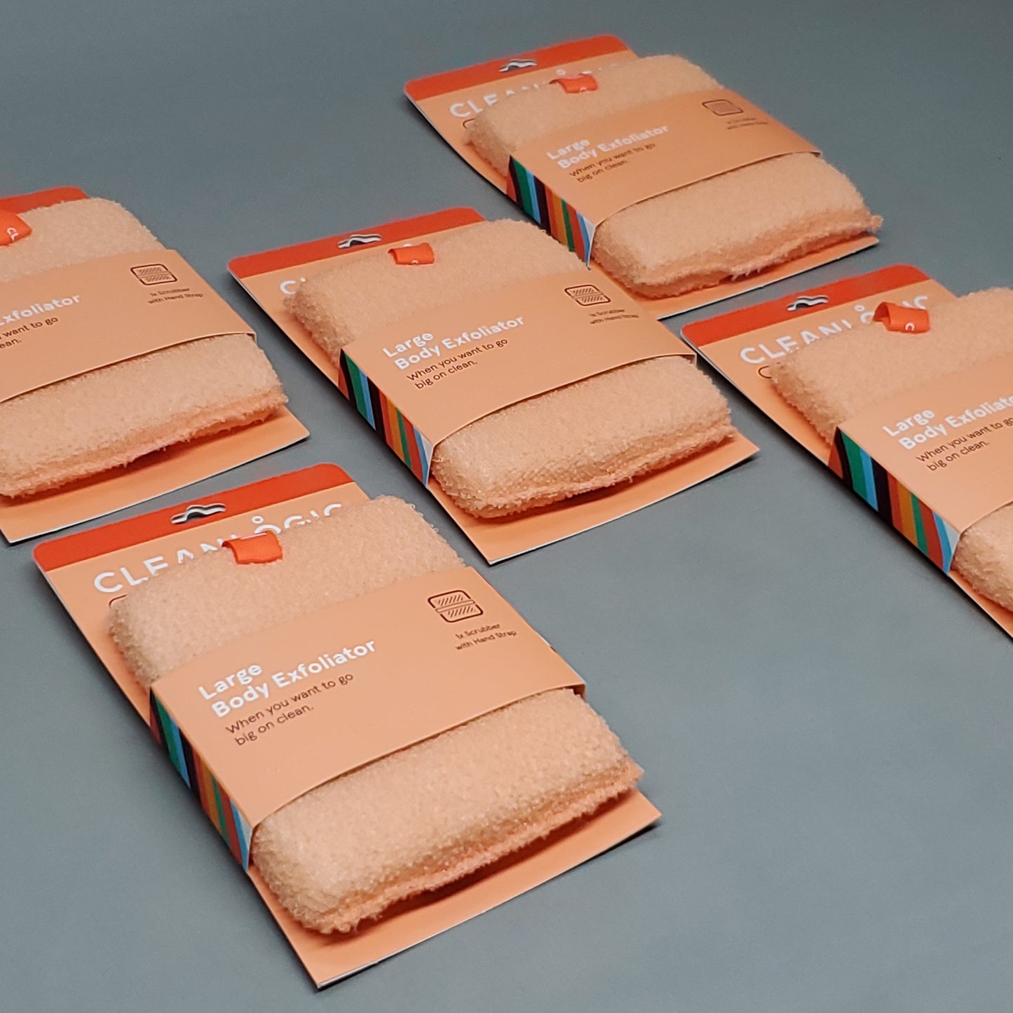 CLEANLOGIC 5 Pack of Large Body Exfoliator Scrubber 4.53"X6.1"X0.87" Orange (New)