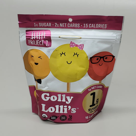 ZA@ PROJECT 7 Golly Lolli's 4 Flavors 1 Grams of Sugar per Bag of 16-3.5oz Exp 5/24 (New) A