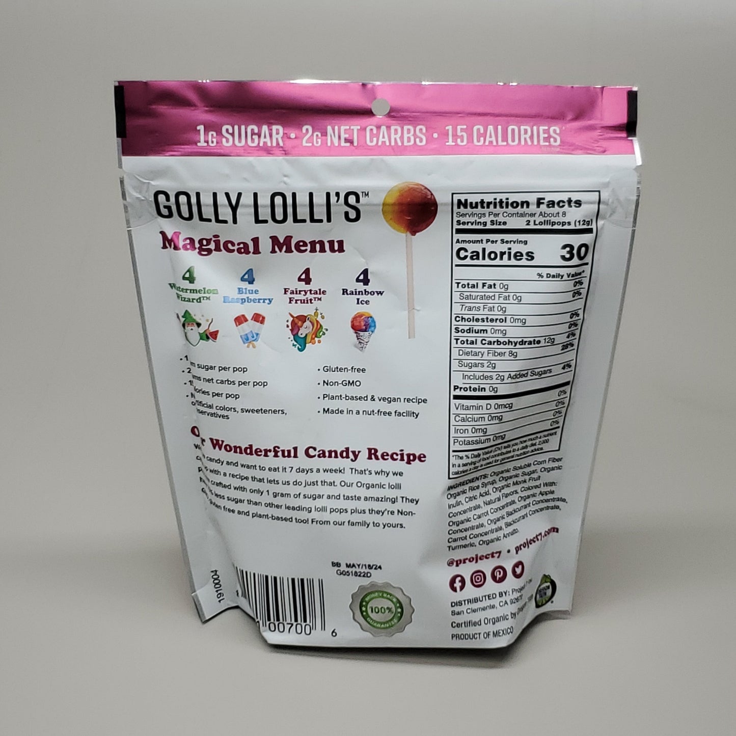 ZA@ PROJECT 7 Golly Lolli's 4 Flavors 1 Grams of Sugar per Bag of 16-3.5oz Exp 5/24 (New) A