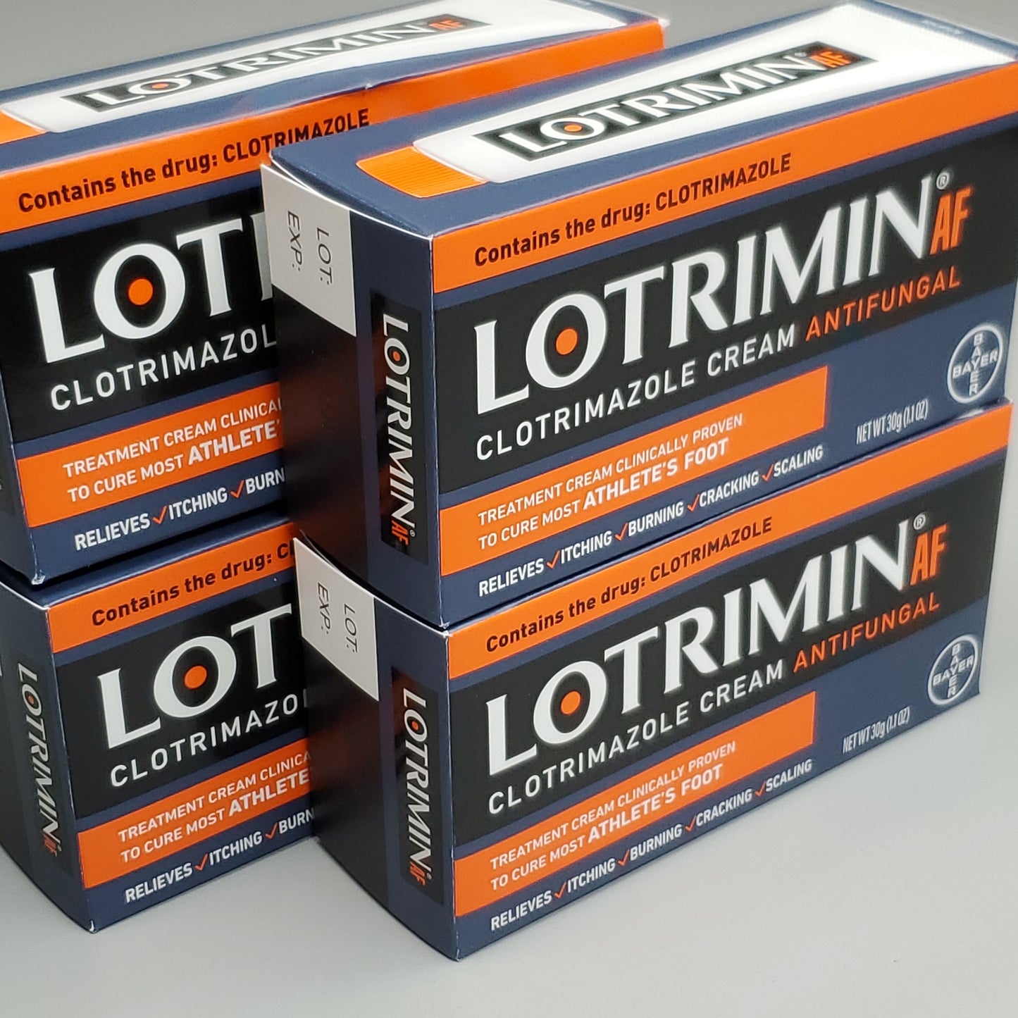 ZA@ BAYER 4PK! Lotrimin AF Clotrimazole Cream Antifungal for Athlete's Foot 30g (04/25) A