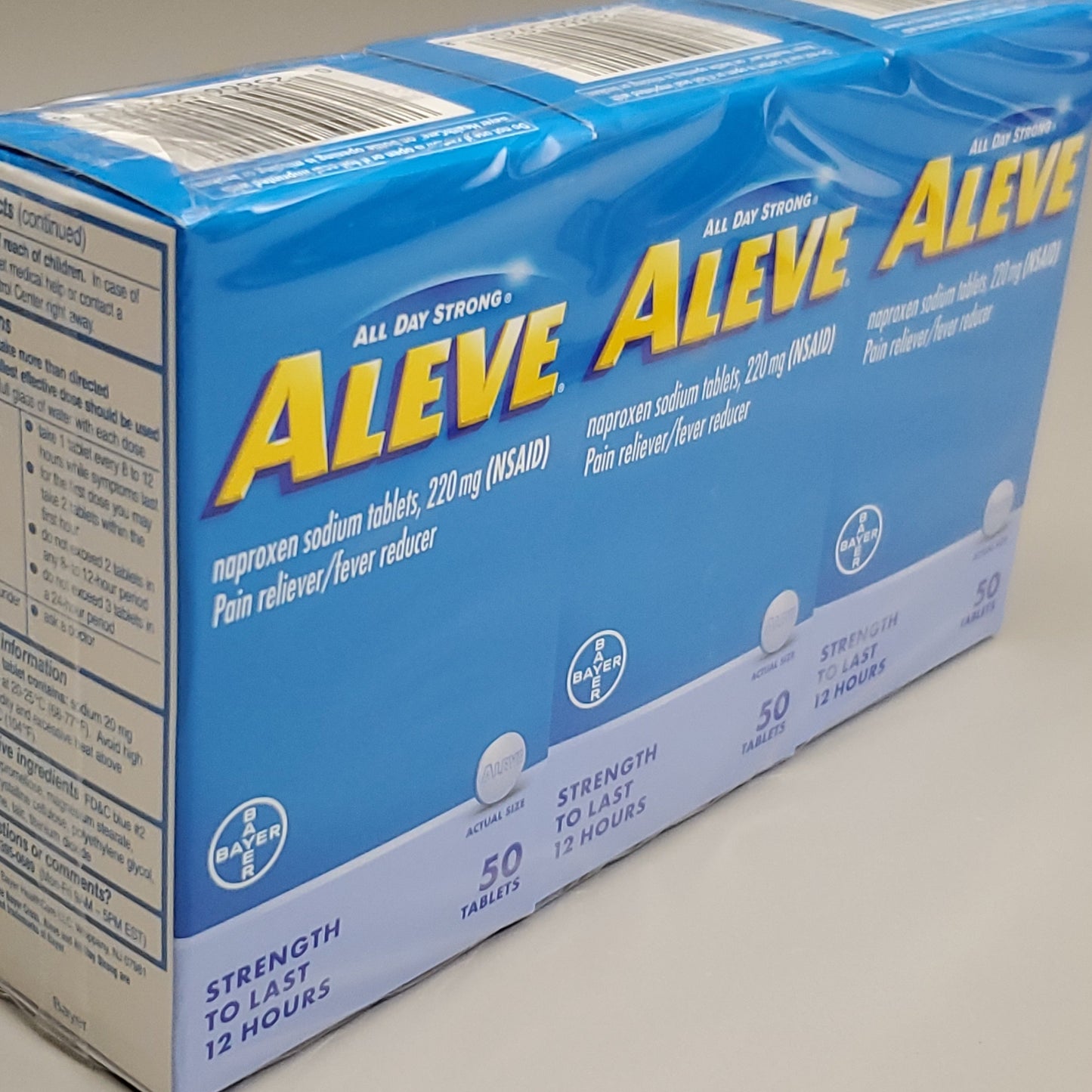 ZA@ BAYER 3PK! Aleve All Day Naproxen Sodium 50 Tablets 220mg Pain Reliever/Fever Reducer (12/25) B
