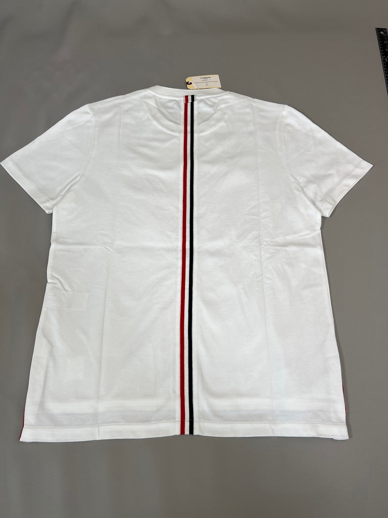 THOM BROWNE New York Relaxed Fit SS Tee w/ CB RWB Stripe in Classic Pique White Size 2 (New)