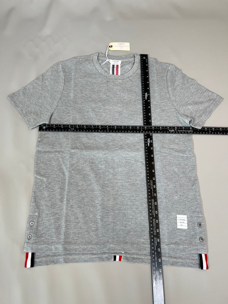 THOM BROWNE New York Relaxed Fit SS Tee w/ CB RWB Stripe in Classic Pique Light Grey Size 1 (New)