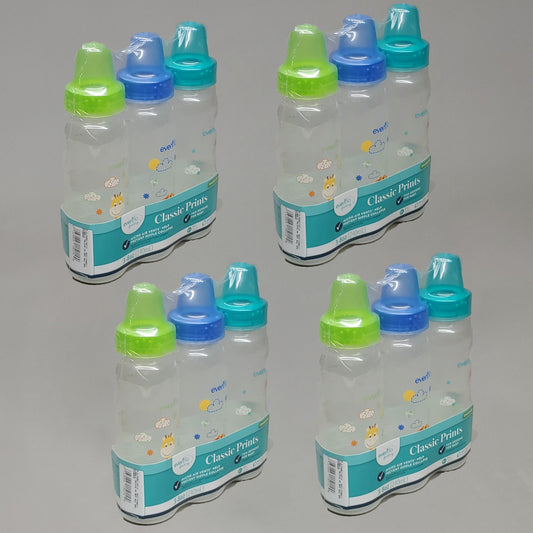 EVENFLO 12-PACK Of Classic Prints Fun Design Standard Baby Bottles 8 oz 3 Colors Blue/Green 1338311 (New)