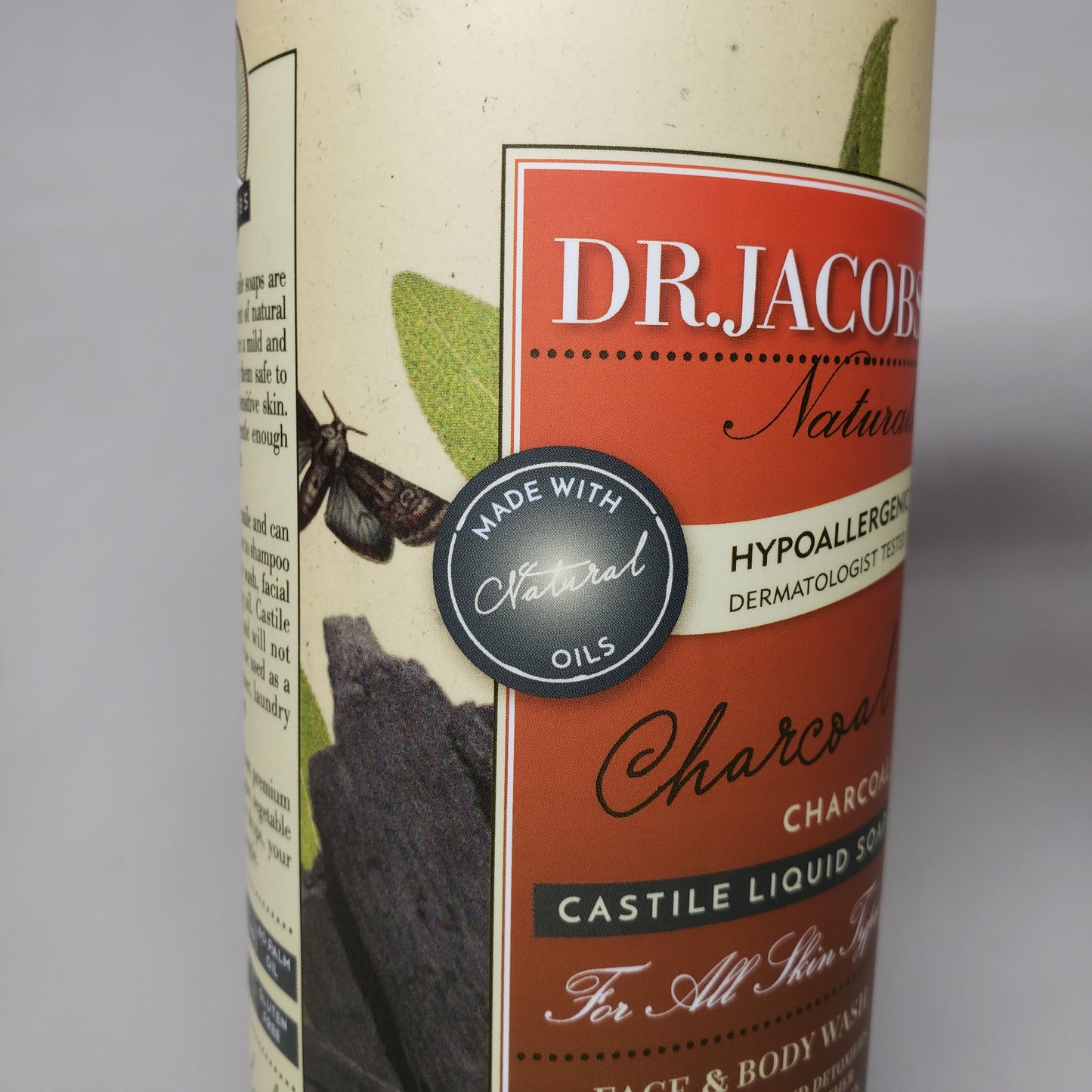 DR. JACOBS NATURALS Charcoal Castile Liquid Soap 32 oz Hypoallergenic (New)