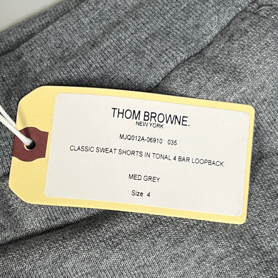 THOM BROWNE Classic Sweat Shorts in Tonal 4 Bar Loop Back Med Grey Size 4 (New)