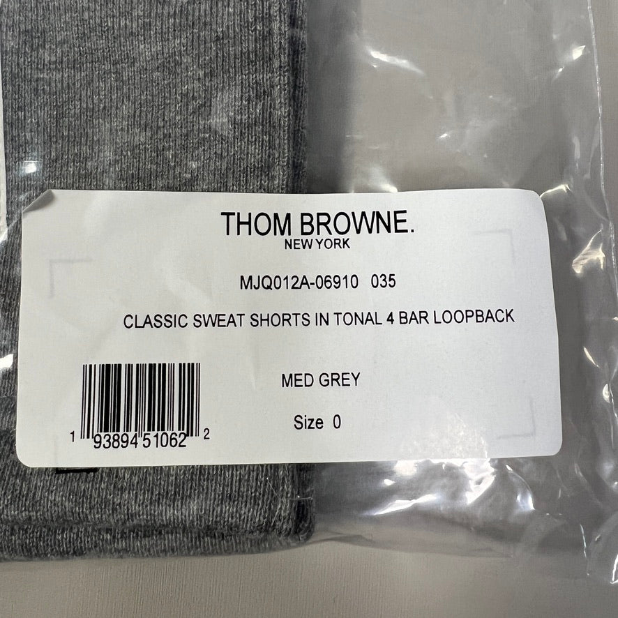 THOM BROWNE Classic Sweat Shorts in Tonal 4 Bar Loop Back Med Grey Size 0 (New)