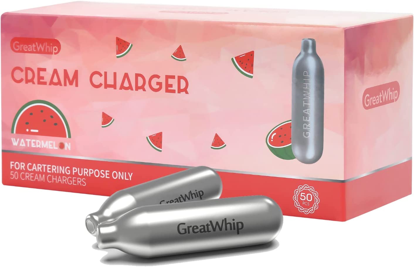 GREATWHIP Watermelon Cream Chargers 50 Pack Best By 08/26