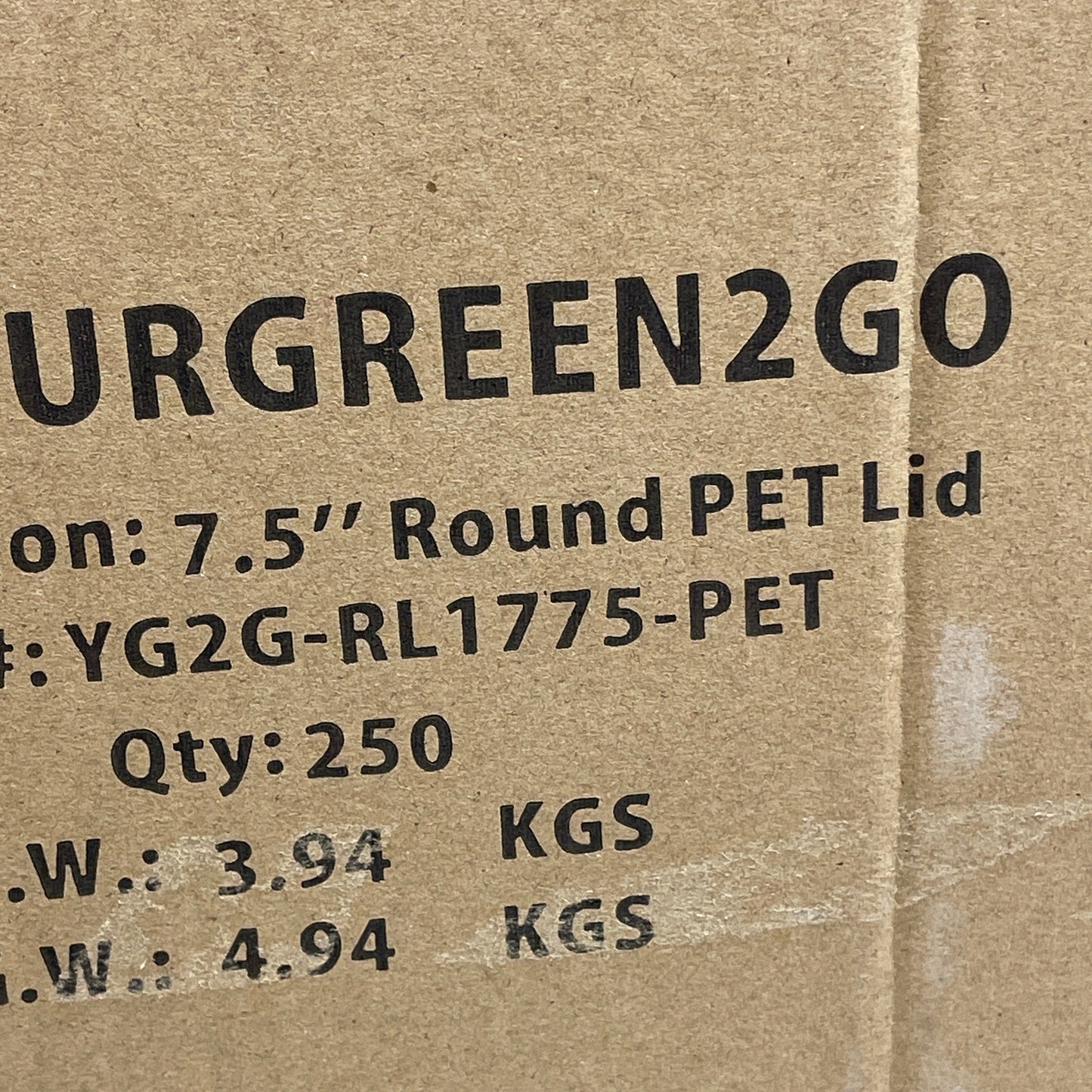 ZA@ YOURGREEN2GO PET (250 LIDS) Plastic Lids 7.5" Round Clear YG2G-RL1775-PET C