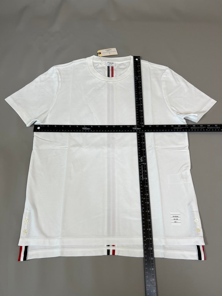 THOM BROWNE New York Relaxed Fit SS Tee w/ CB RWB Stripe in Classic Pique White Size 2 (New)