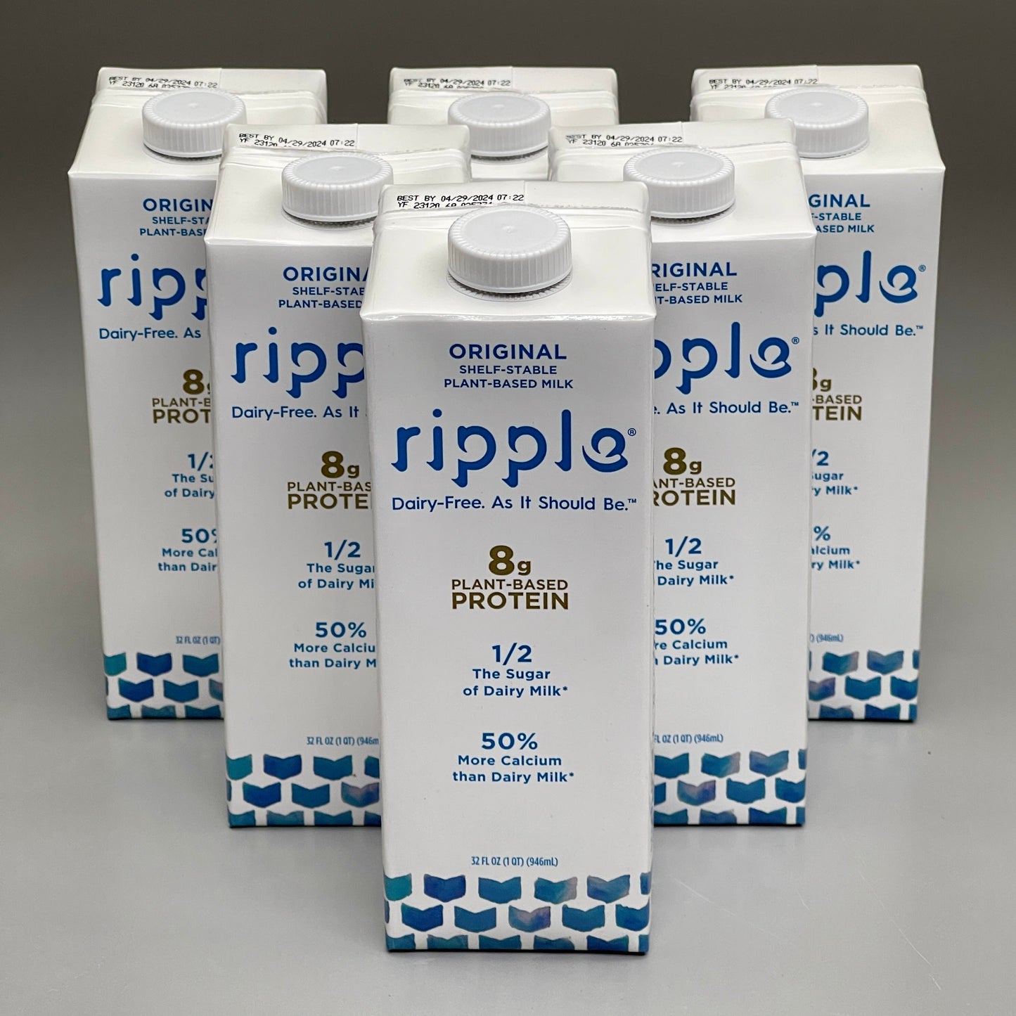 ZA@ RIPPLE (6 PACK) Non-Dairy Milk Original Vegan Gluten Free 32 oz BB 04/29/2024 C
