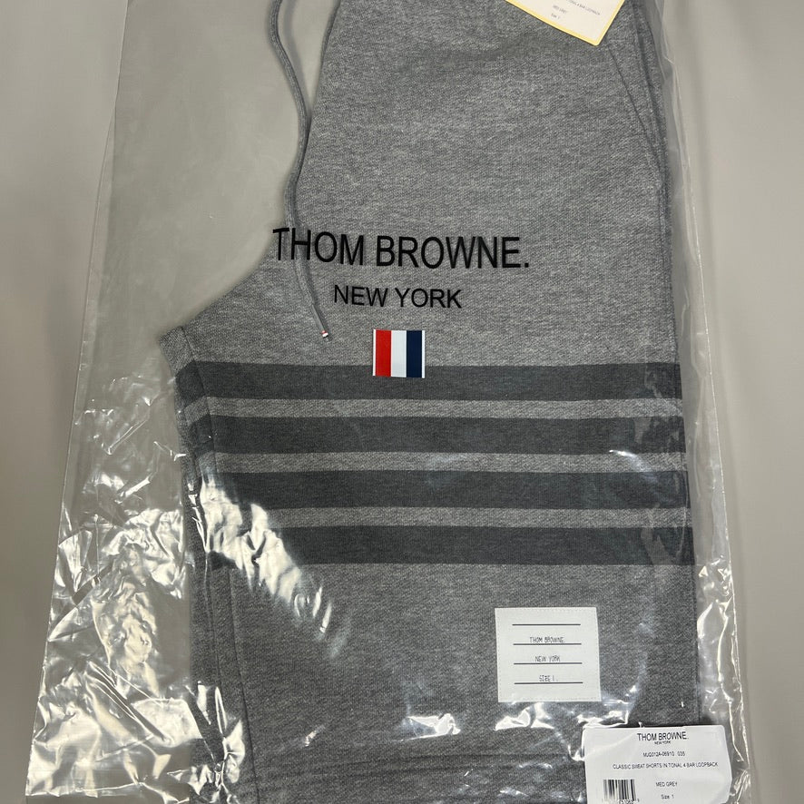 THOM BROWNE Classic Sweat Shorts in Tonal 4 Bar Loop Back Med Grey Size 1 (New)