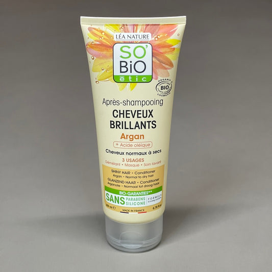 SO BIO ETIC Apres Shampooing Cheveux Brilliants Argan Shiny Hair Conditioner 6.76 FL OZ (New)