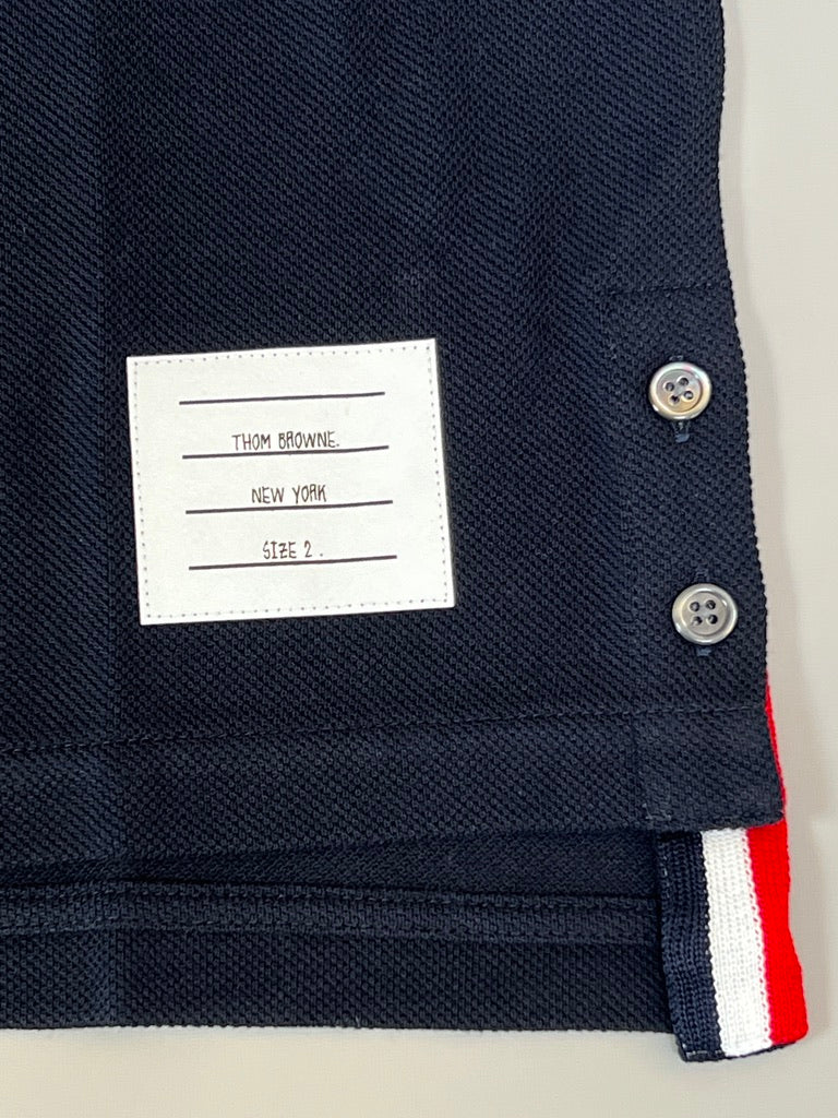 THOM BROWNE New York Relaxed Fit SS Tee w/ CB RWB Stripe in Classic Pique Navy Size 2 (New)