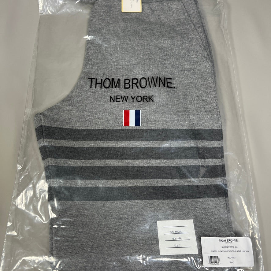 THOM BROWNE Classic Sweat Shorts in Tonal 4 Bar Loop Back Med Grey Size 2 (New)
