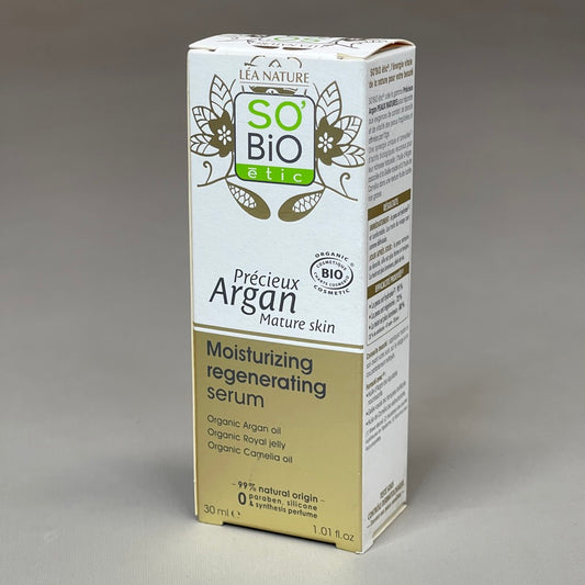 SO BIO etic Precious Argan Moisturizing Regenerating Face Serum Organic Anti-Aging & Firming for Dry Skin & Deep Hydration 1 fl oz (New)