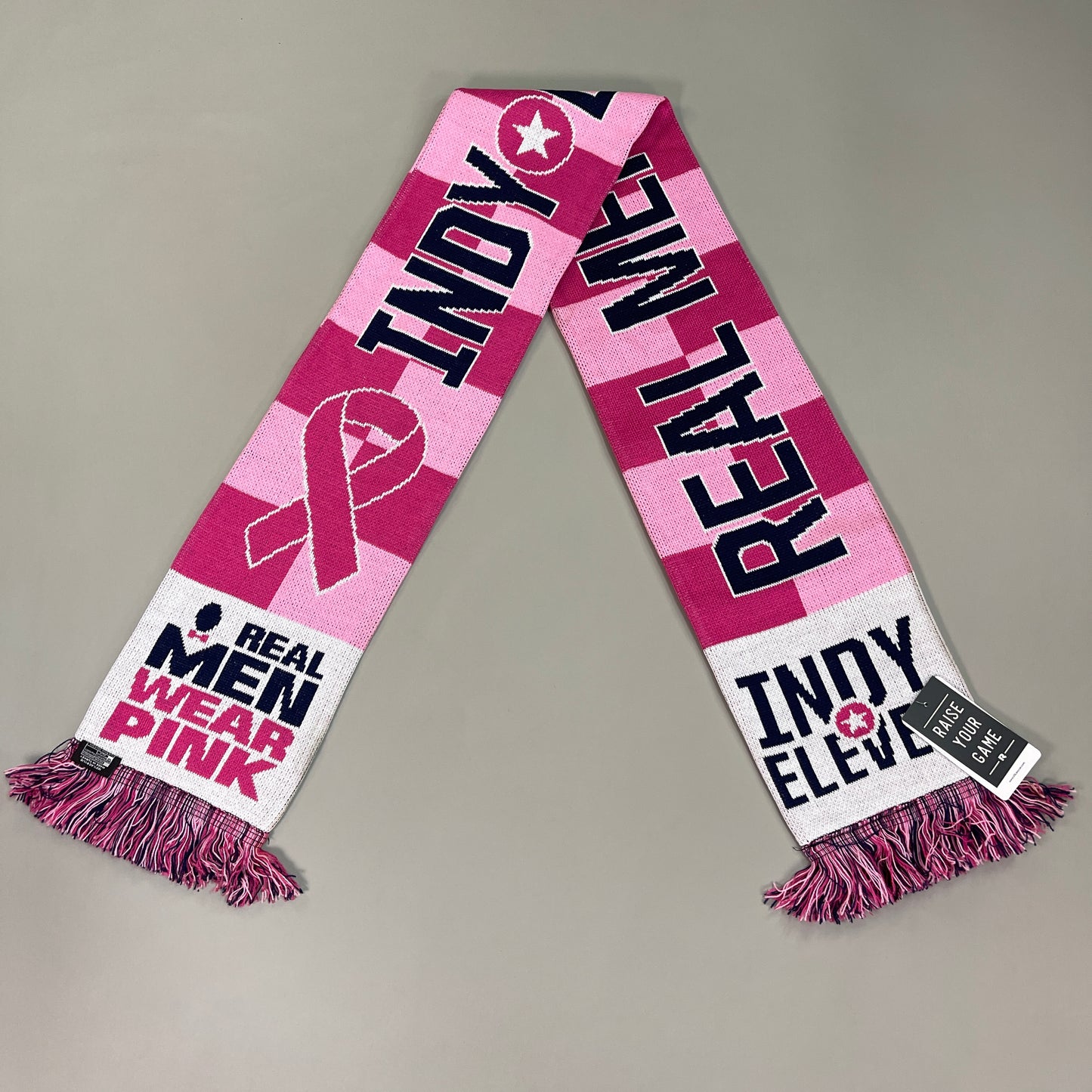 USL Real Men Wear Pink Indy Eleven Indiana Ruffneck Scarf Pink Ribbon Cancer Awareness (NEW)