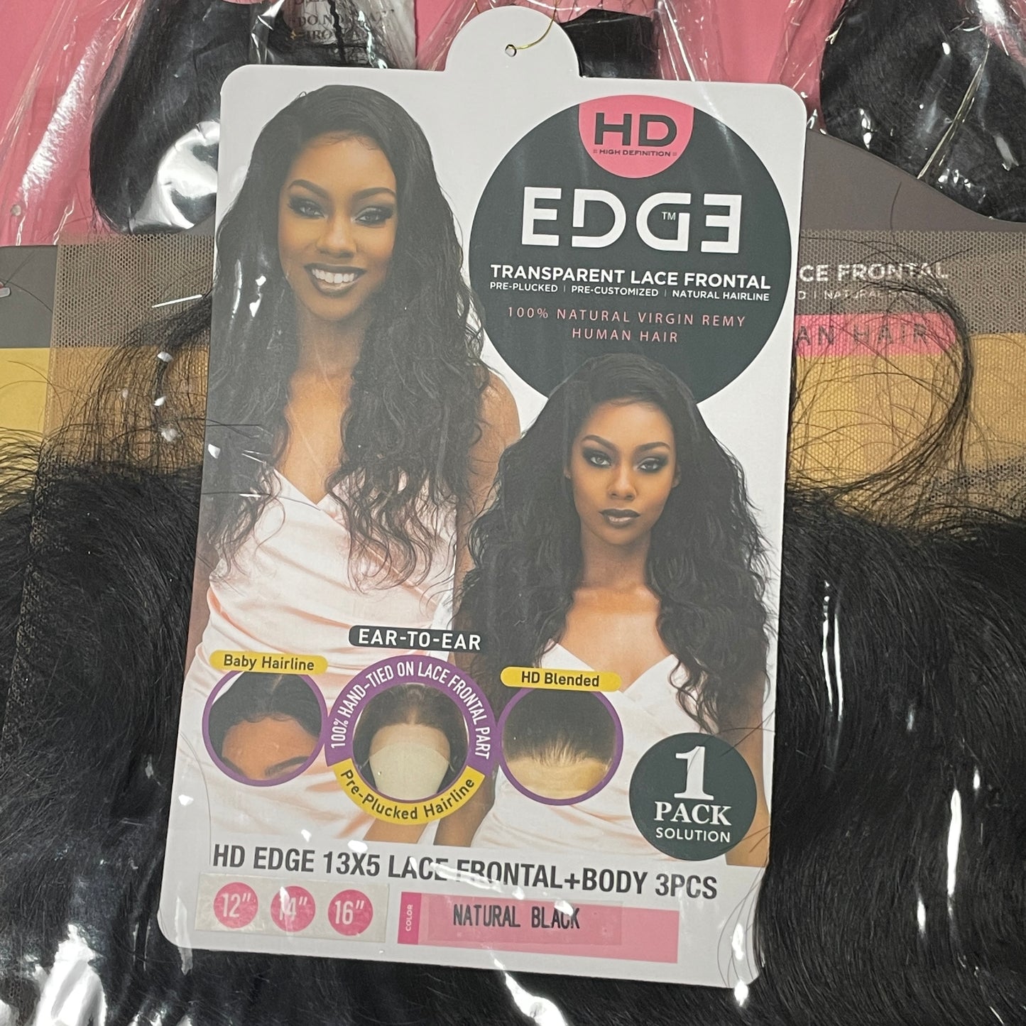 EDGE 100% Natural Virgin Remy Human Hair Transparent Lace Frontal 3pcs (new)
