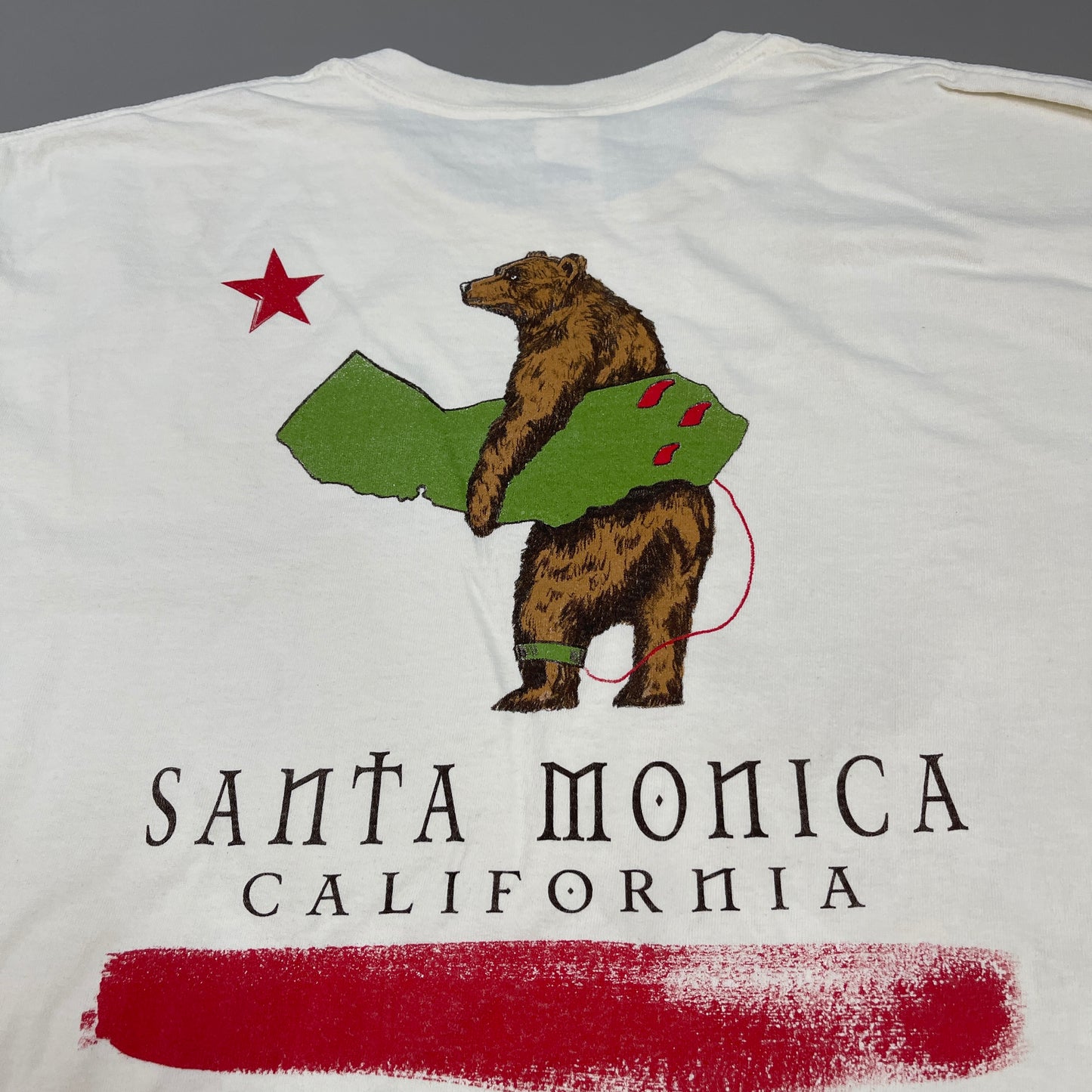 SANTA MONICA CALIFORNIA Surf Bear T-Shirt Unisex Sz L Cream (New)