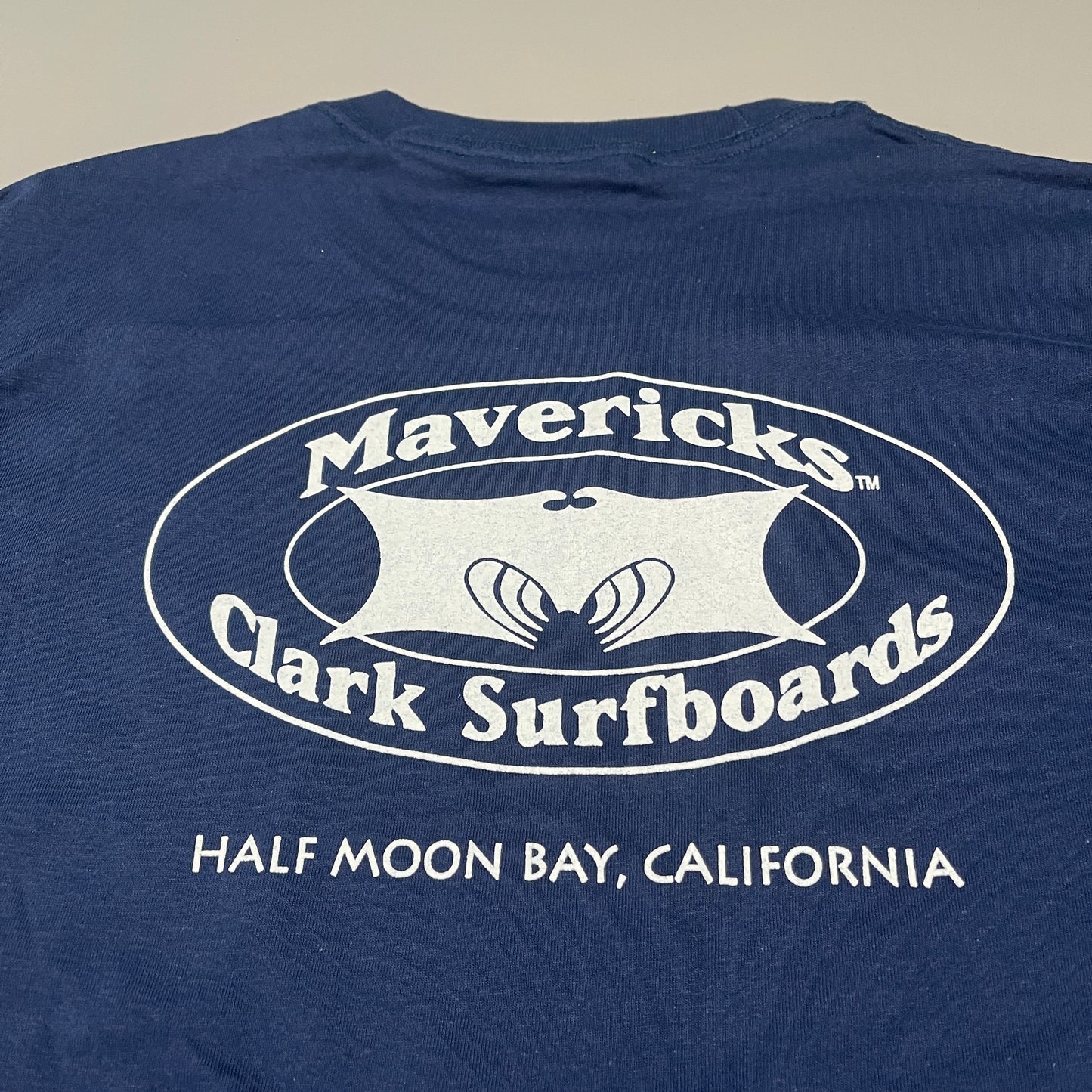 MAVERICKS CLARK SURFBOARDS T-Shirt Men's Sz M Navy Blue Hanes Tagless (New)