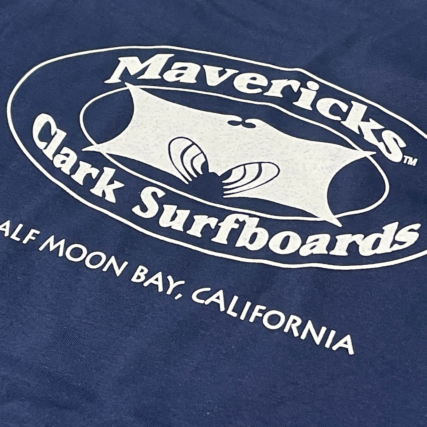 MAVERICKS CLARK SURFBOARDS T-Shirt Men's Sz L Navy Blue Hanes (New)