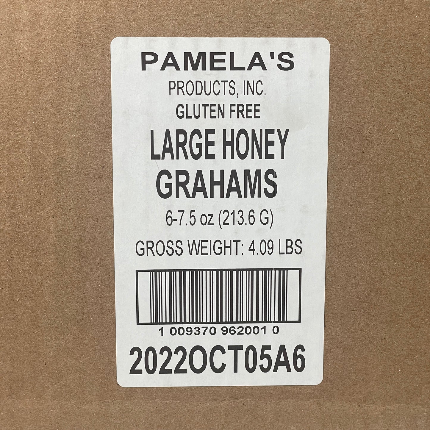 ZA@ PAMELA'S Honey Graham Crackers Large 6-PACK Gluten Free 7.5 oz 10/25/22 B