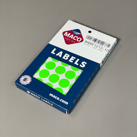 MACO Round GREEN GLOW Color-Coding Labels Dots 3/4” Dia. 1000 Labels MR1212-10