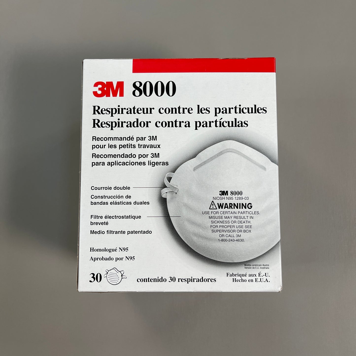 3M 8000 Particle Respirators N95 Mask (30-Pack) 1289-03 USA (New)