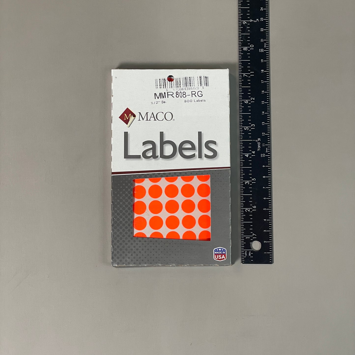 MACO Round RED GLOW Color-Coding Labels 1/2" Dia. 800 Labels MR808-RG
