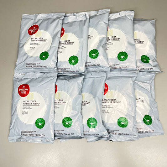 ZA@ SEATTLES BEST COFFEE LOT OF 10-6 oz Decaf Portside Blend Ground Coffee Bags BB 11/23 (New AS-IS) G