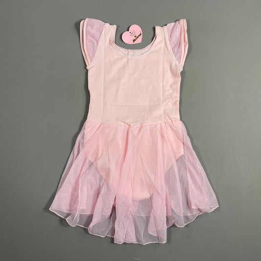 MDNMD Toddler Girls Ballet, Dance, Gymnastic, Leotard Flutter Sleeve Outfit With Skirt Sz 8 Pink (New)130