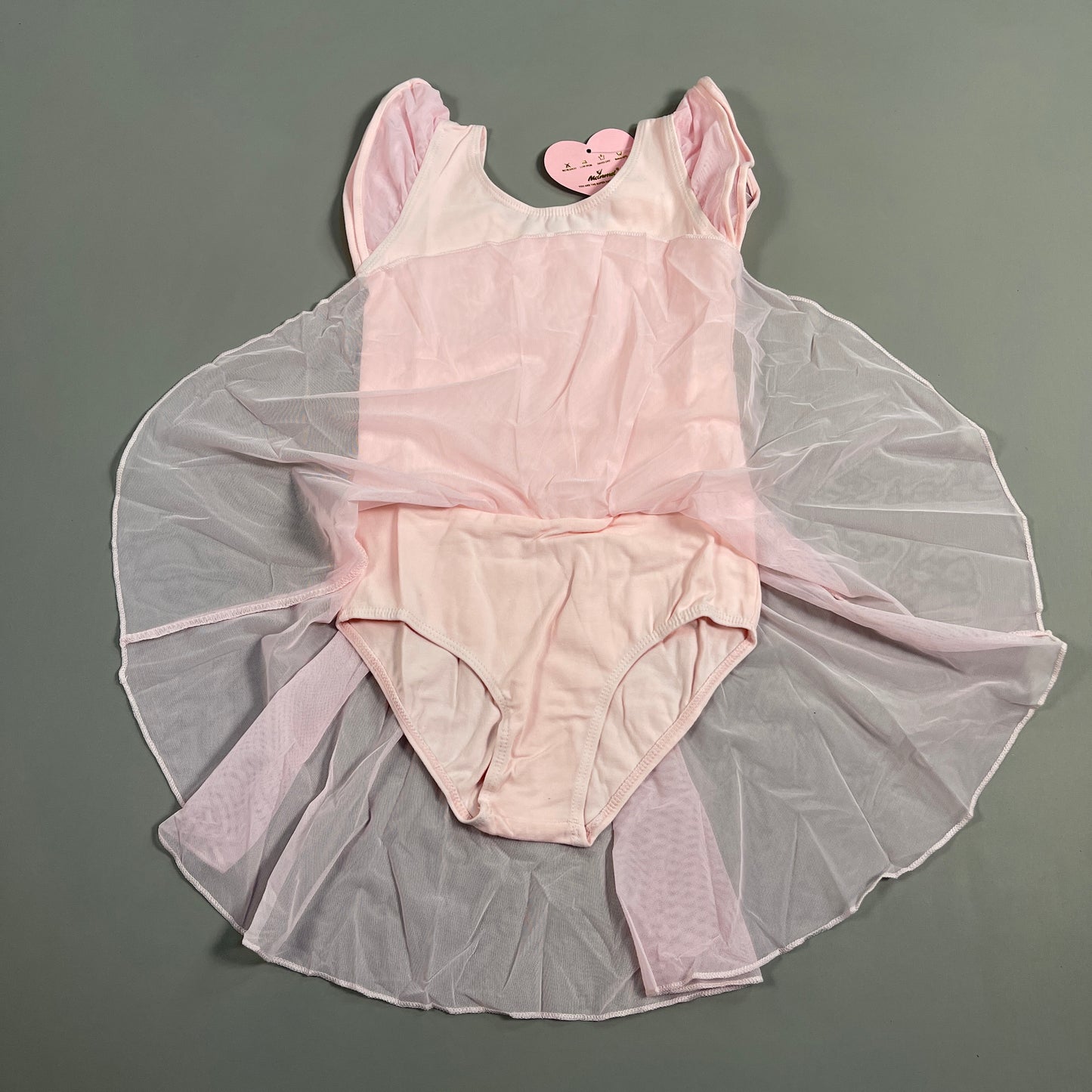 MDNMD Toddler Girls Ballet, Dance, Gymnastic, Leotard Flutter Sleeve Outfit With Skirt Sz 6-7 Pink (New)
