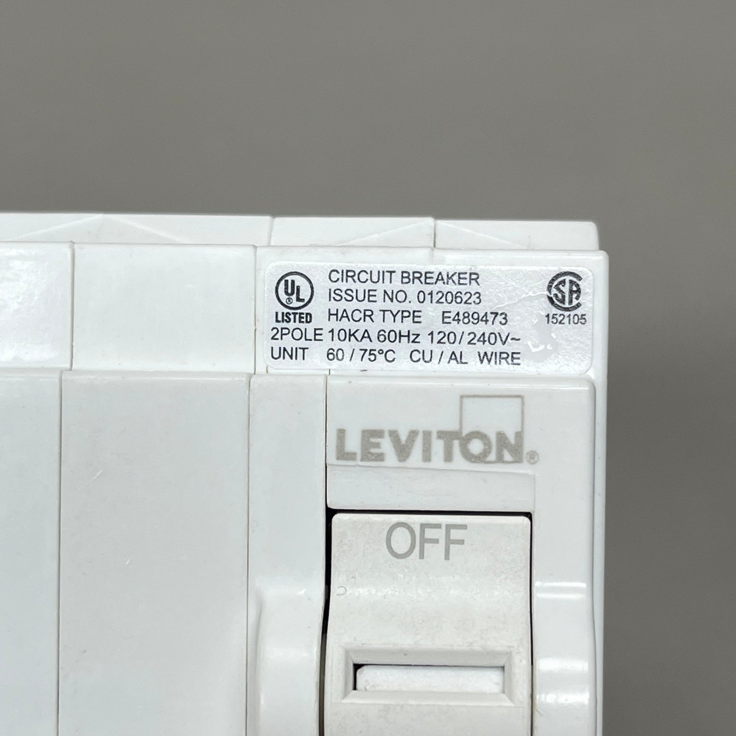 LEVITON 30A 2-Pole Plug-In Circuit Breaker 120/240V White 200-LB230-T (New)