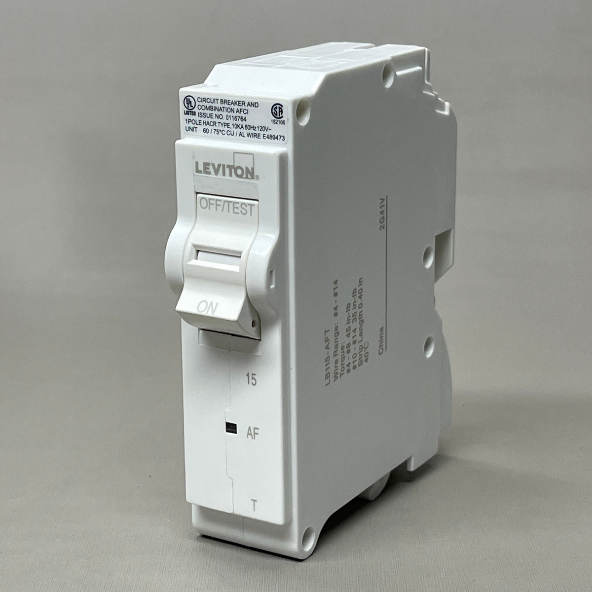 LEVITON 15A 1-Pole Plug-In Circuit Breaker & AFCI White 201-LB115-AFT (New)
