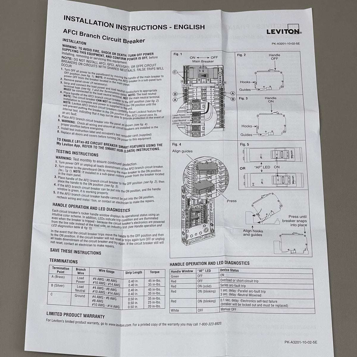LEVITON 15A 1-Pole Plug-In Circuit Breaker & AFCI White 201-LB115-AFT (New)