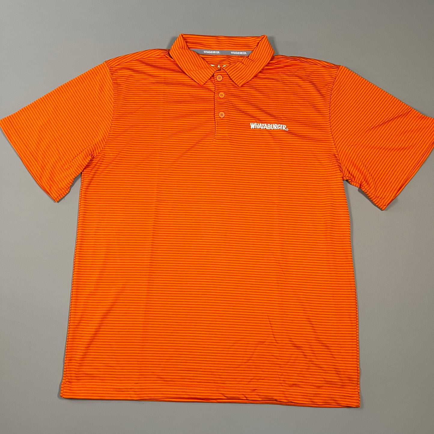 WHATABURGER Uniform Crew Polo Stripe Shirt Unisex Sz L Orange 74062 (New Other)