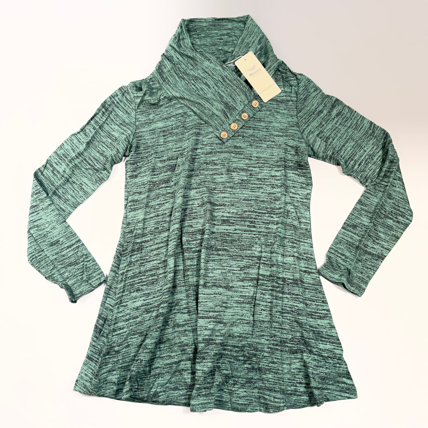 MIUSEY Long Sleeve Cowl Neck Tunic Top Blouse Women's Sz S Marled Green 20807 (New)